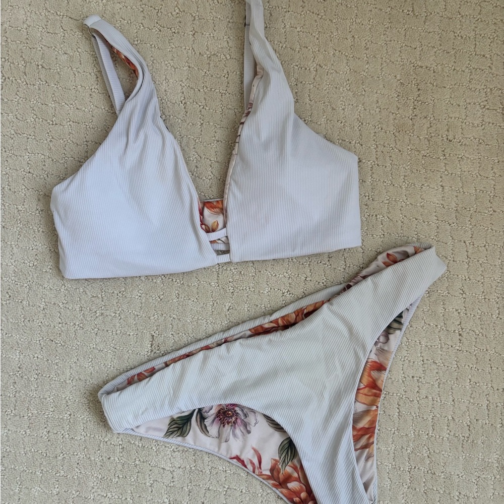 White Floral Bikini Set